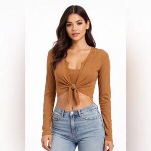 Paxton Tie-Front Long Sleeve Ribbed Top